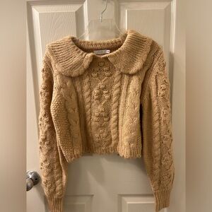 NWOT Lush Vintage Peach/tan acrylic cropped collared sweater